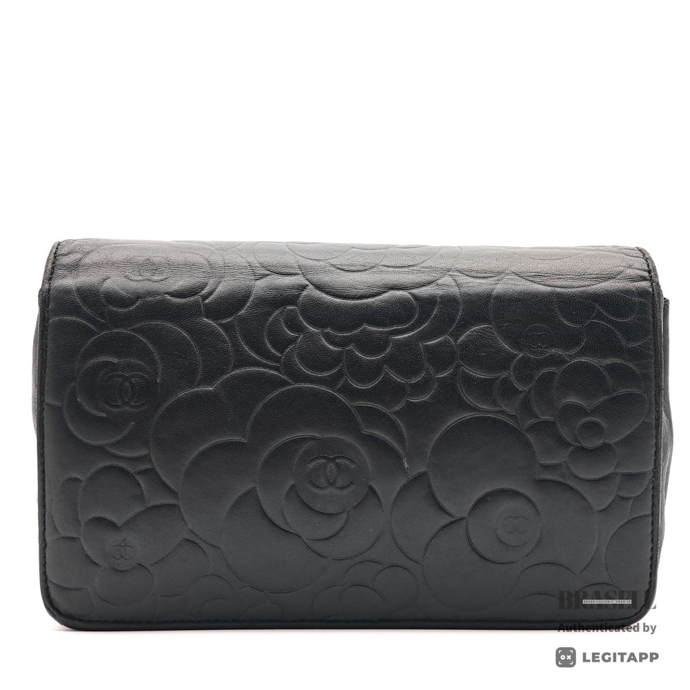 CHANEL Camellia Lambskin Black Chain Wallet Shoulder Bag 【ImportFeeFREE】