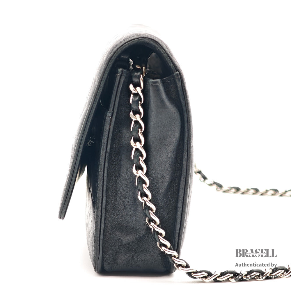 CHANEL Camellia Lambskin Black Chain Wallet Shoulder Bag 【ImportFeeFREE】