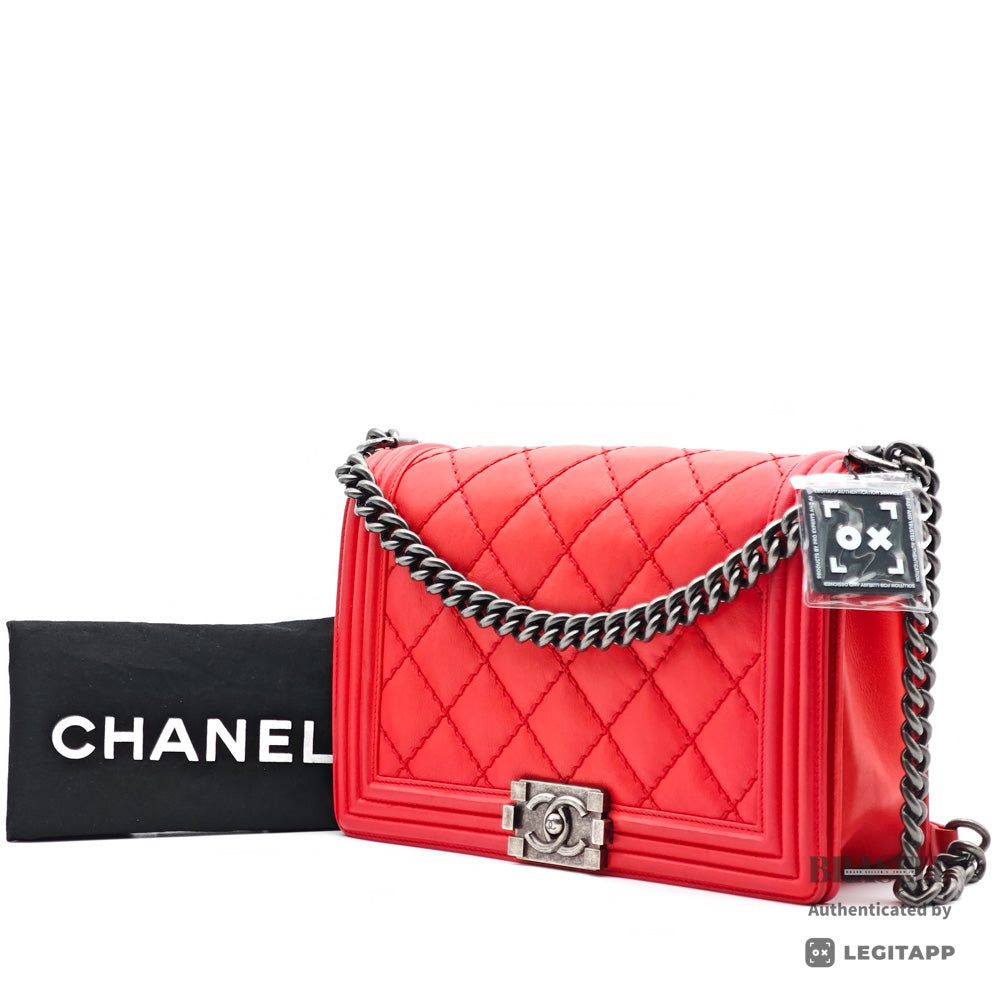 CHANEL Boy CHANEL Calfskin Red Chain Shoulder Bag 【ImportFeeFREE】