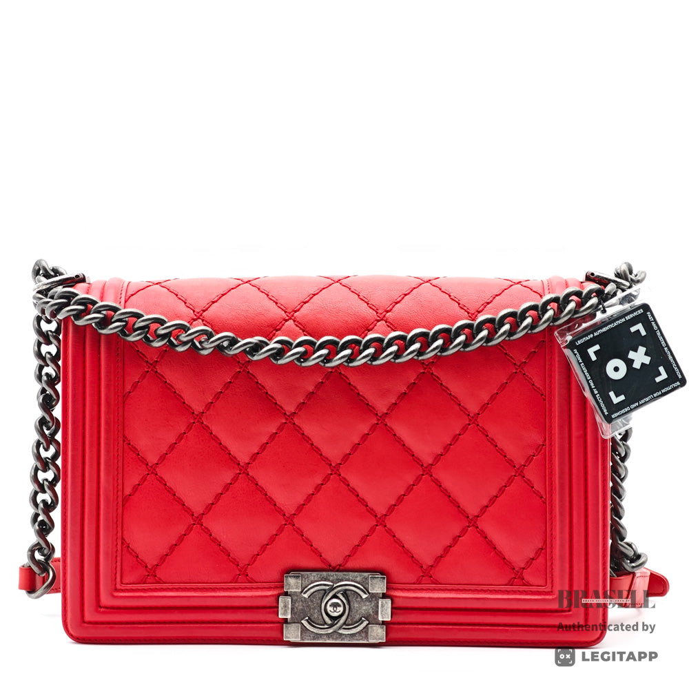 CHANEL Boy CHANEL Calfskin Red Chain Shoulder Bag 【ImportFeeFREE】