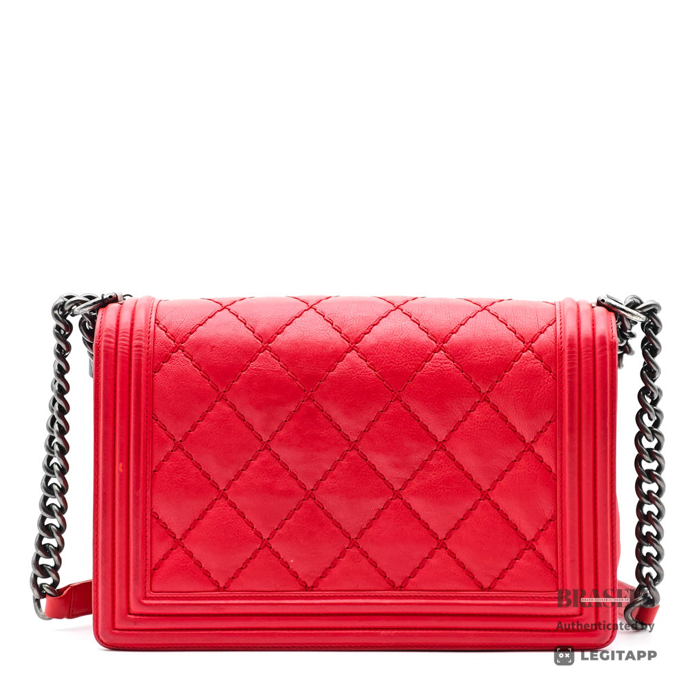 CHANEL Boy CHANEL Calfskin Red Chain Shoulder Bag 【ImportFeeFREE】