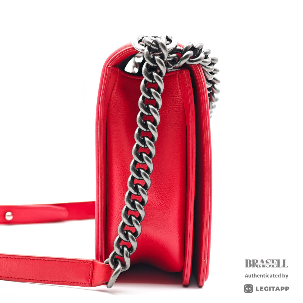 CHANEL Boy CHANEL Calfskin Red Chain Shoulder Bag 【ImportFeeFREE】