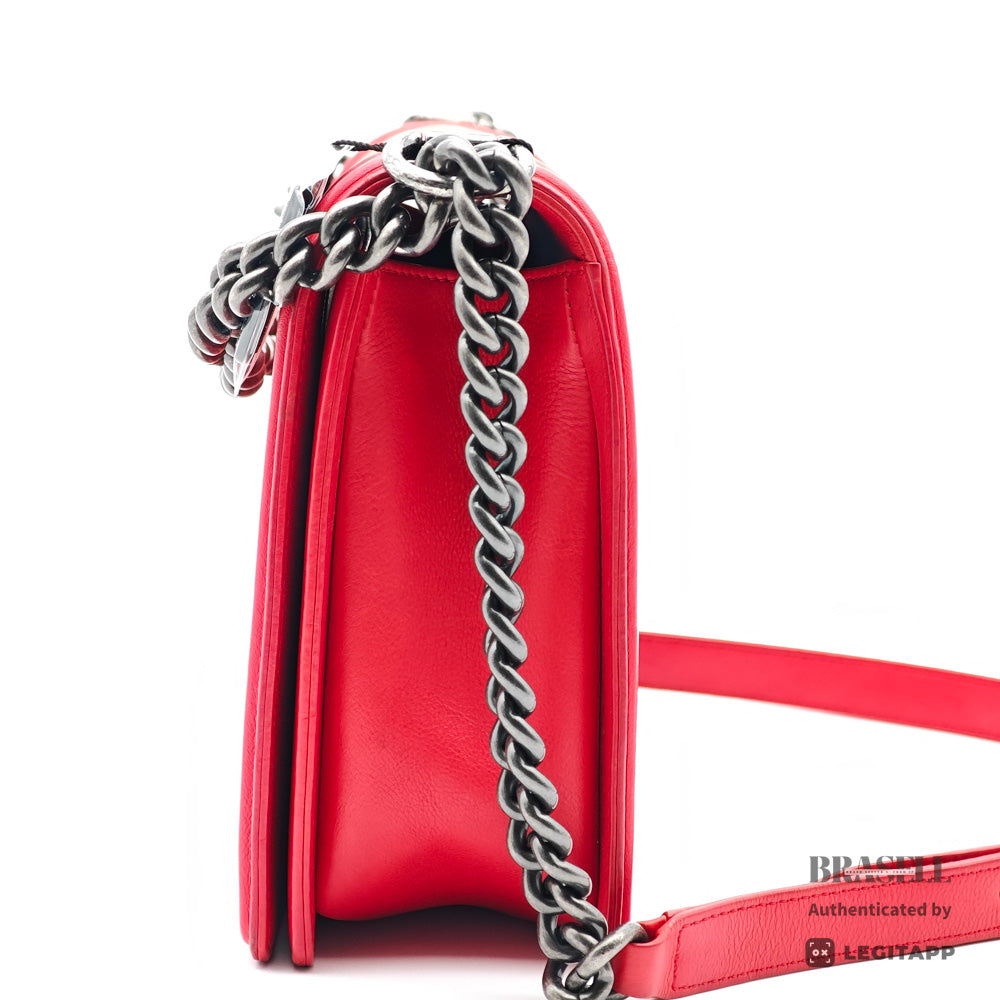 CHANEL Boy CHANEL Calfskin Red Chain Shoulder Bag 【ImportFeeFREE】