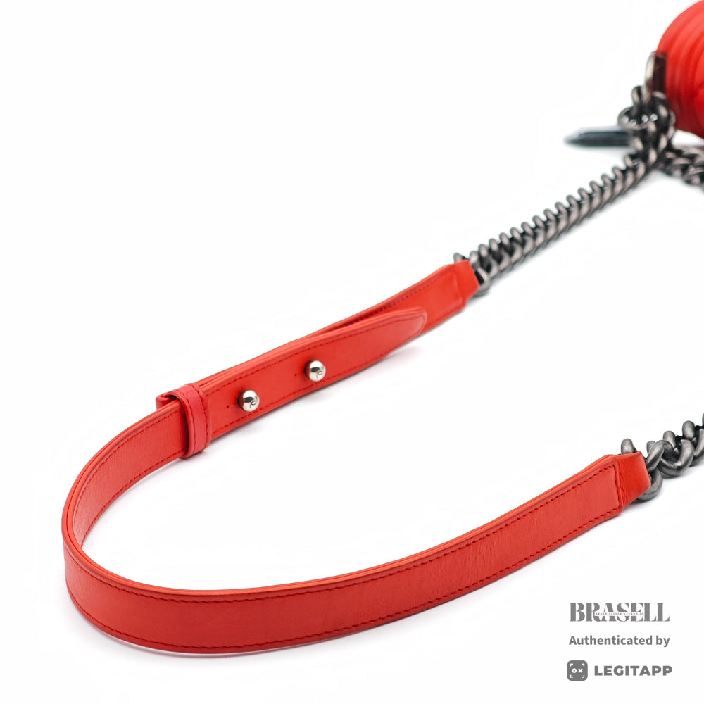 CHANEL Boy CHANEL Calfskin Red Chain Shoulder Bag 【ImportFeeFREE】