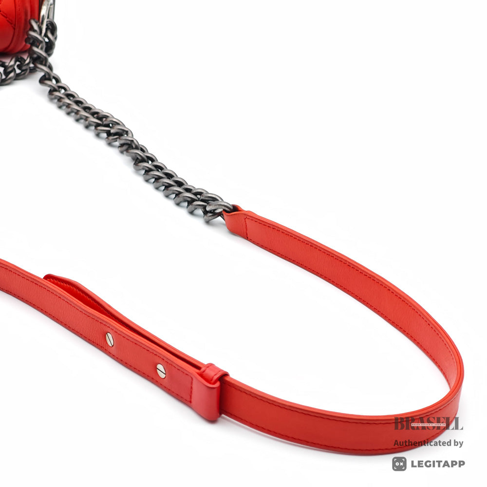 CHANEL Boy CHANEL Calfskin Red Chain Shoulder Bag 【ImportFeeFREE】