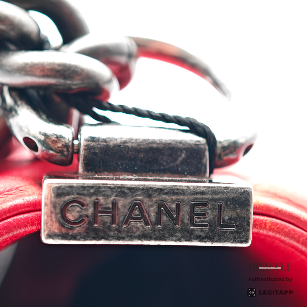 CHANEL Boy CHANEL Calfskin Red Chain Shoulder Bag 【ImportFeeFREE】
