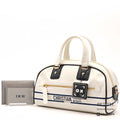 DIOR Vibe Mini Bowling Bag Leather White Navy Handbag 【ImportFeeFREE】