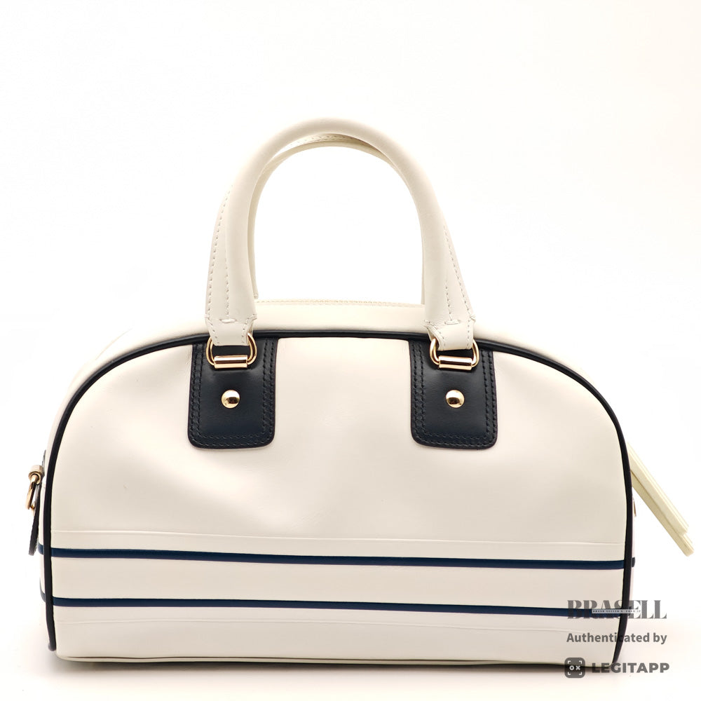 DIOR Vibe Mini Bowling Bag Leather White Navy Handbag 【ImportFeeFREE】
