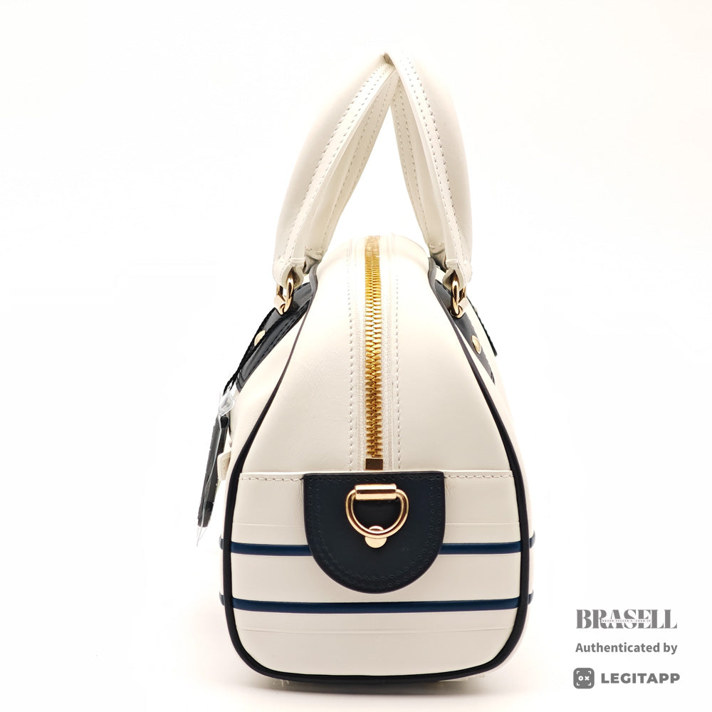 DIOR Vibe Mini Bowling Bag Leather White Navy Handbag 【ImportFeeFREE】