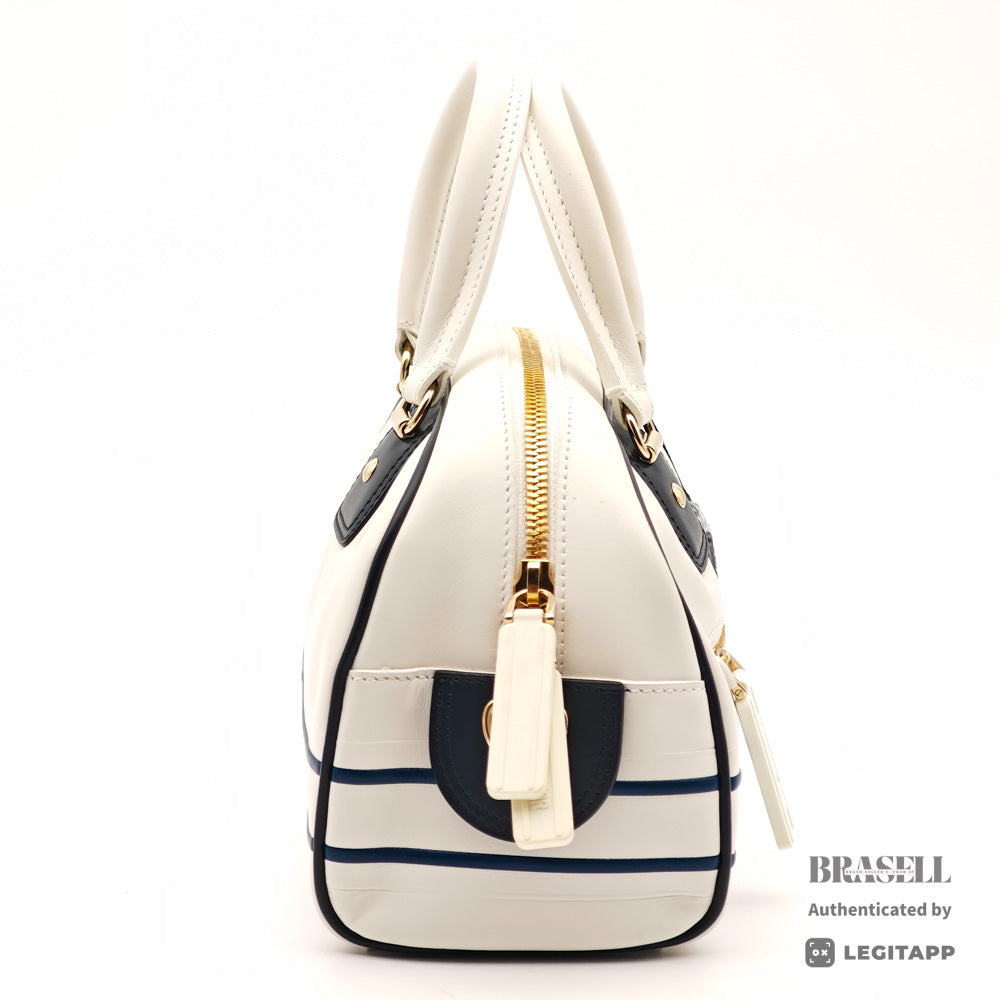 DIOR Vibe Mini Bowling Bag Leather White Navy Handbag 【ImportFeeFREE】