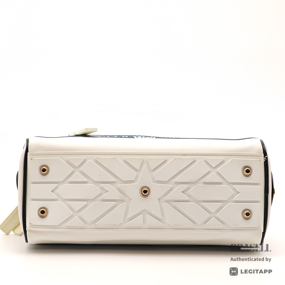 DIOR Vibe Mini Bowling Bag Leather White Navy Handbag 【ImportFeeFREE】