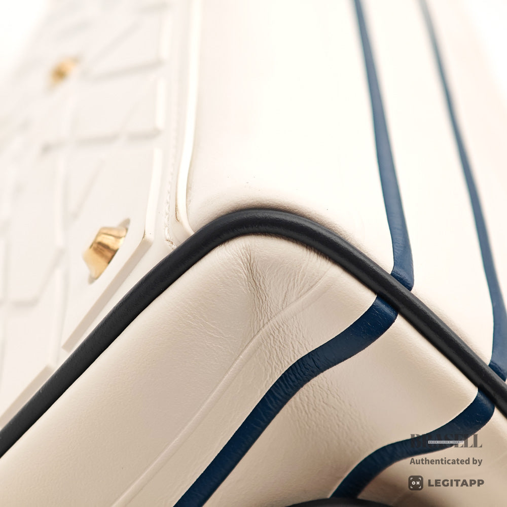 DIOR Vibe Mini Bowling Bag Leather White Navy Handbag 【ImportFeeFREE】