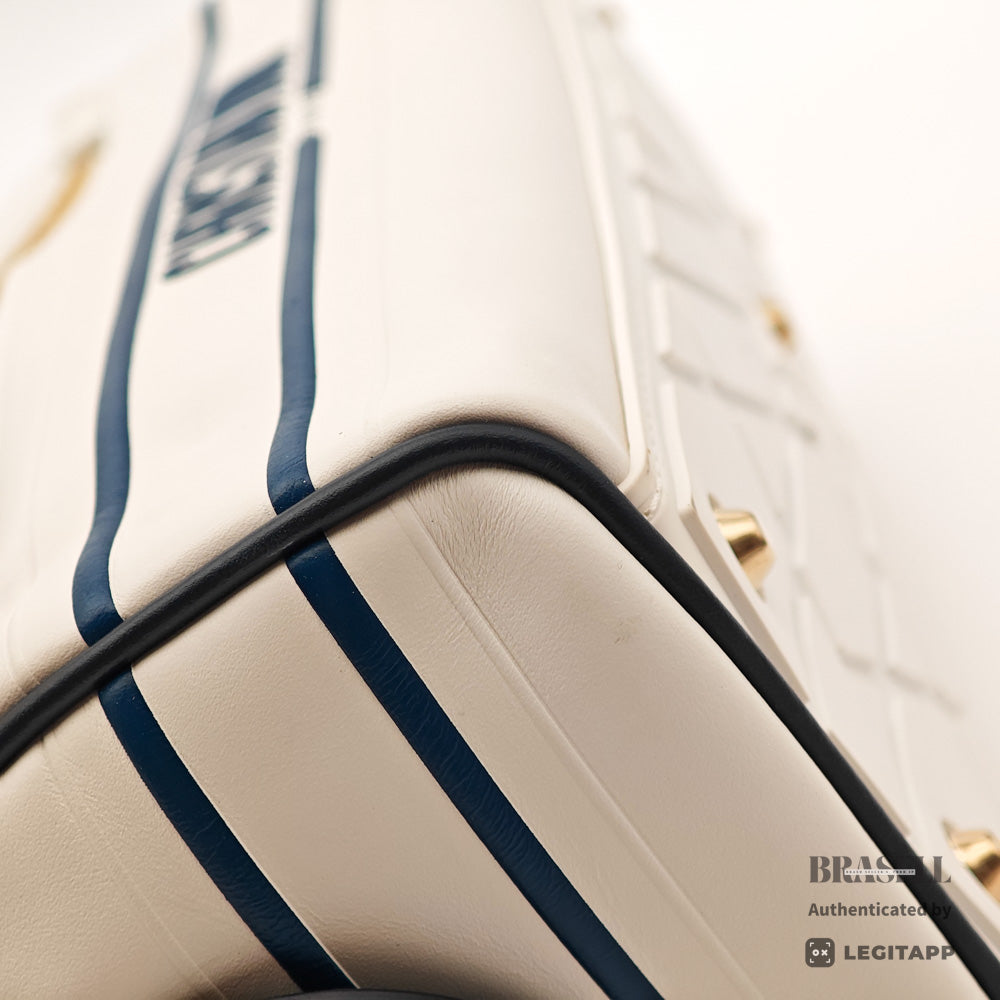 DIOR Vibe Mini Bowling Bag Leather White Navy Handbag 【ImportFeeFREE】