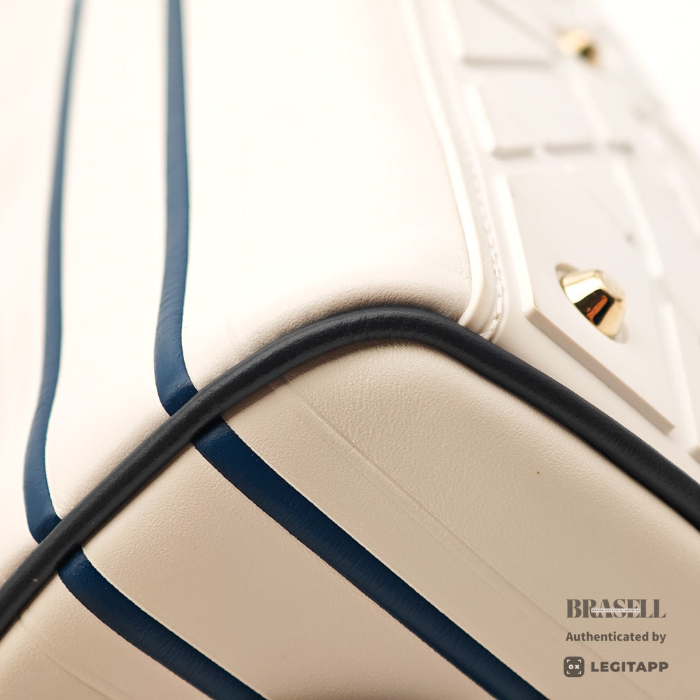 DIOR Vibe Mini Bowling Bag Leather White Navy Handbag 【ImportFeeFREE】
