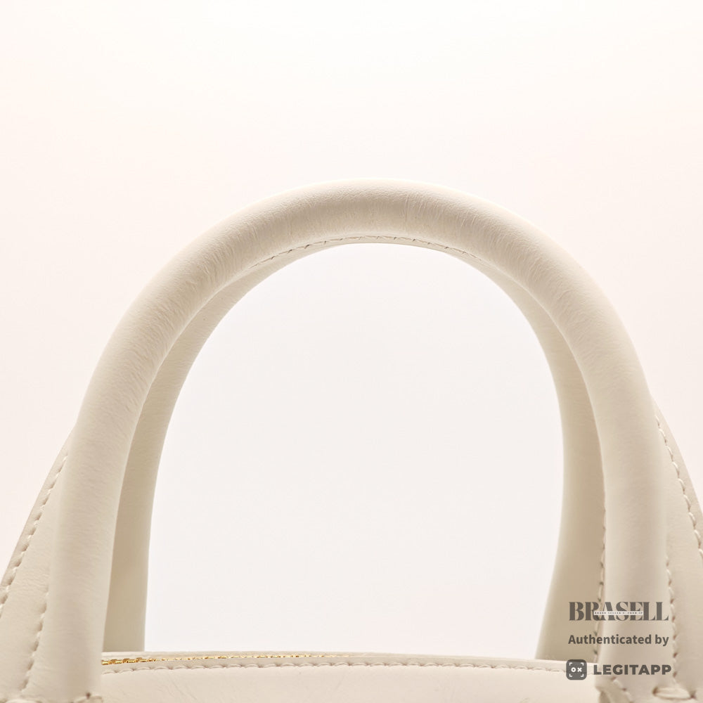 DIOR Vibe Mini Bowling Bag Leather White Navy Handbag 【ImportFeeFREE】