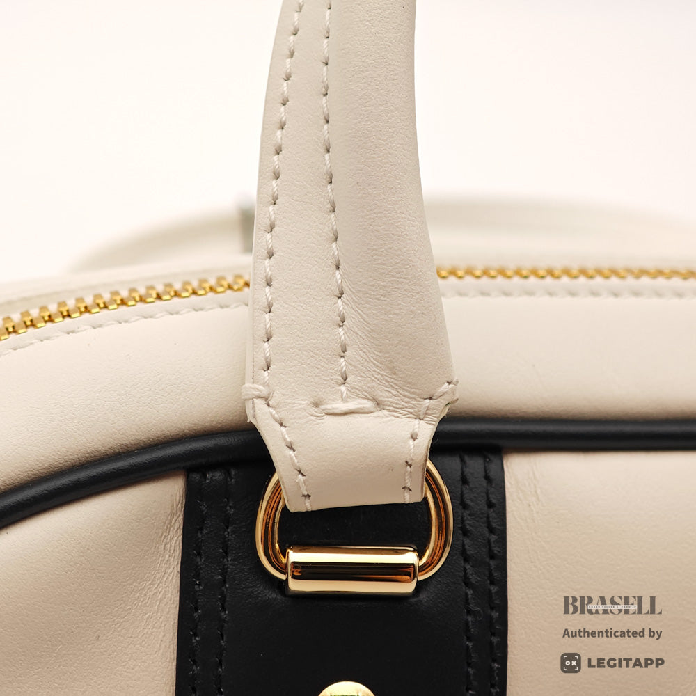 DIOR Vibe Mini Bowling Bag Leather White Navy Handbag 【ImportFeeFREE】