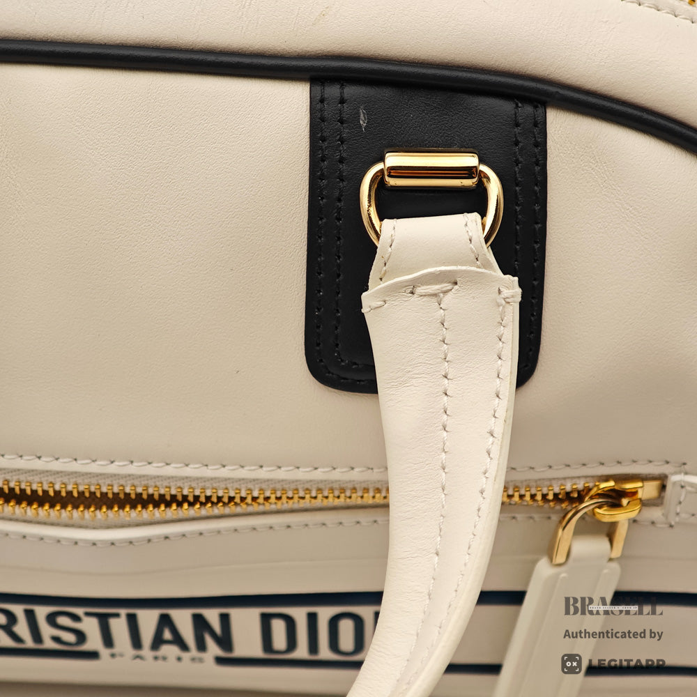 DIOR Vibe Mini Bowling Bag Leather White Navy Handbag 【ImportFeeFREE】