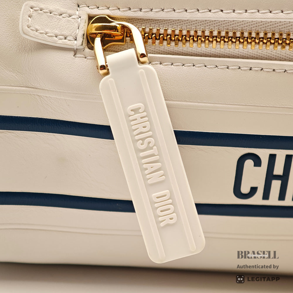DIOR Vibe Mini Bowling Bag Leather White Navy Handbag 【ImportFeeFREE】