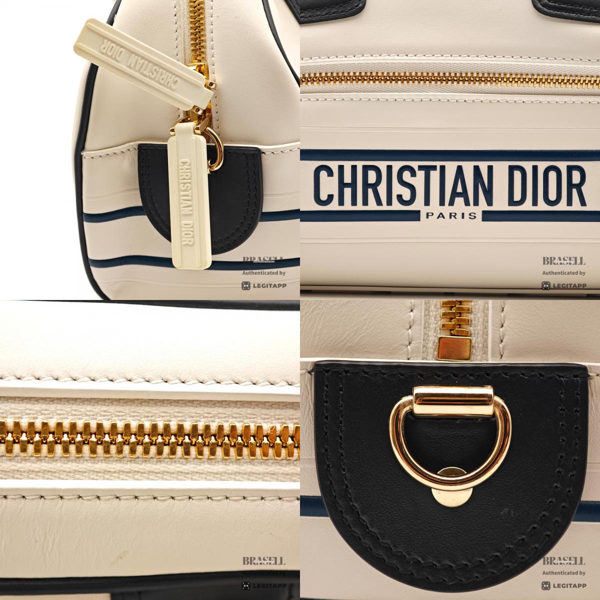 DIOR Vibe Mini Bowling Bag Leather White Navy Handbag 【ImportFeeFREE】