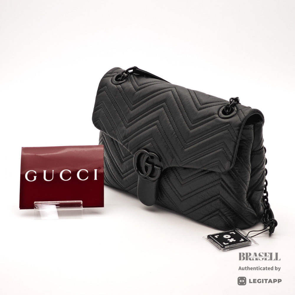 GUCCI GG Marmont Medium Black Leather Shoulder Bag 【ImportFeeFREE】