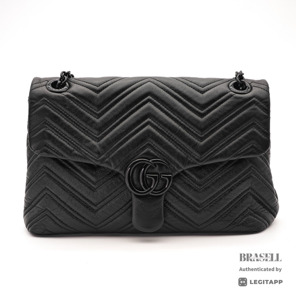 GUCCI GG Marmont Medium Black Leather Shoulder Bag 【ImportFeeFREE】