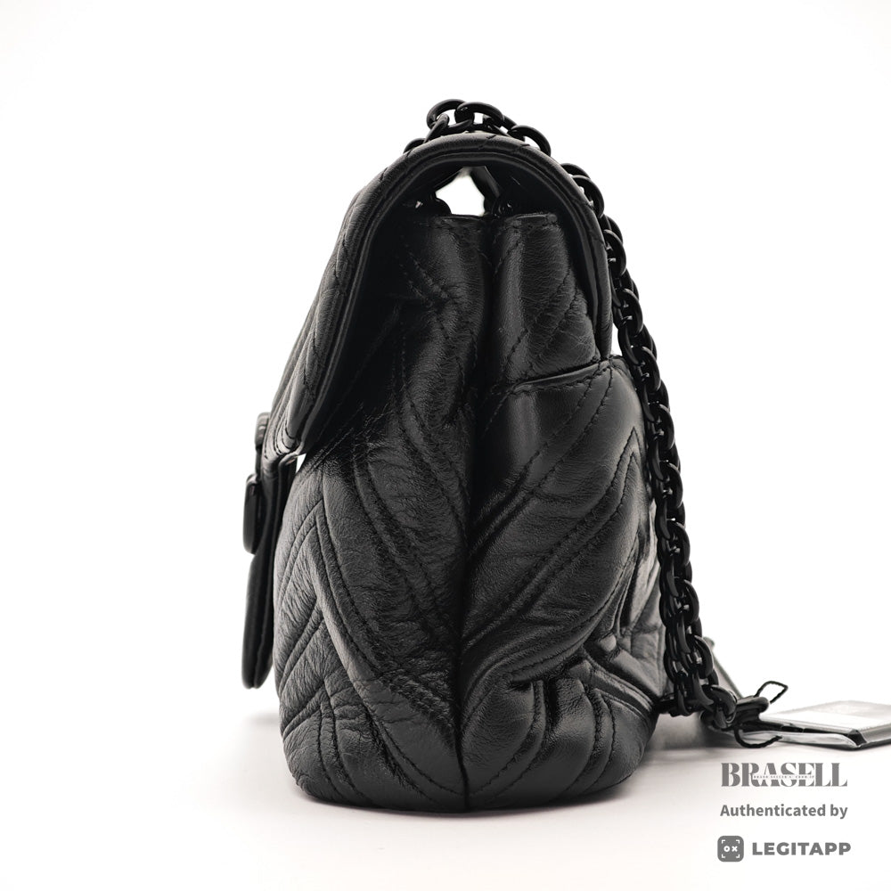 GUCCI GG Marmont Medium Black Leather Shoulder Bag 【ImportFeeFREE】
