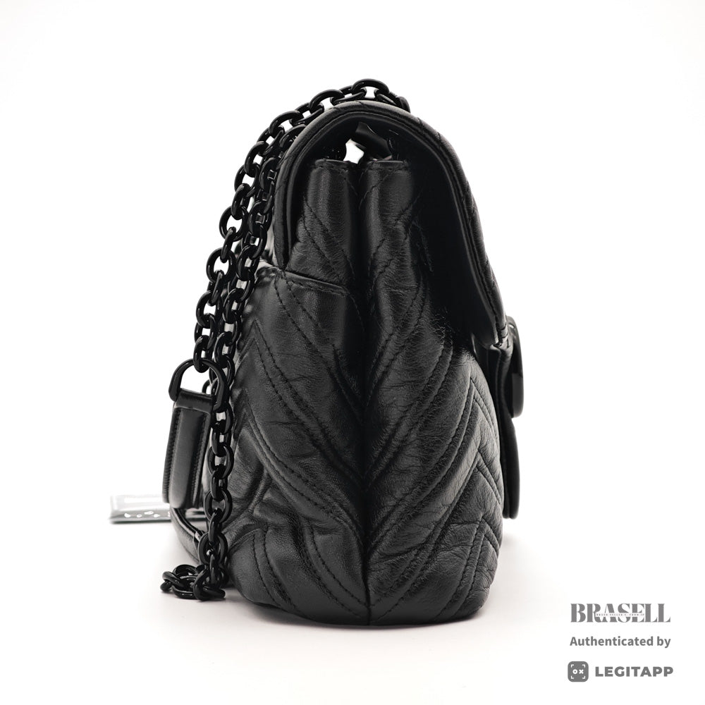 GUCCI GG Marmont Medium Black Leather Shoulder Bag 【ImportFeeFREE】