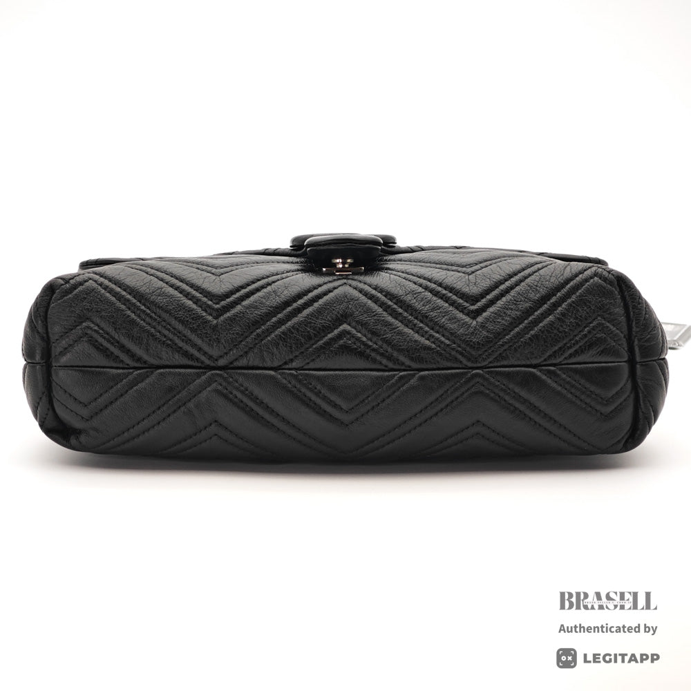 GUCCI GG Marmont Medium Black Leather Shoulder Bag 【ImportFeeFREE】