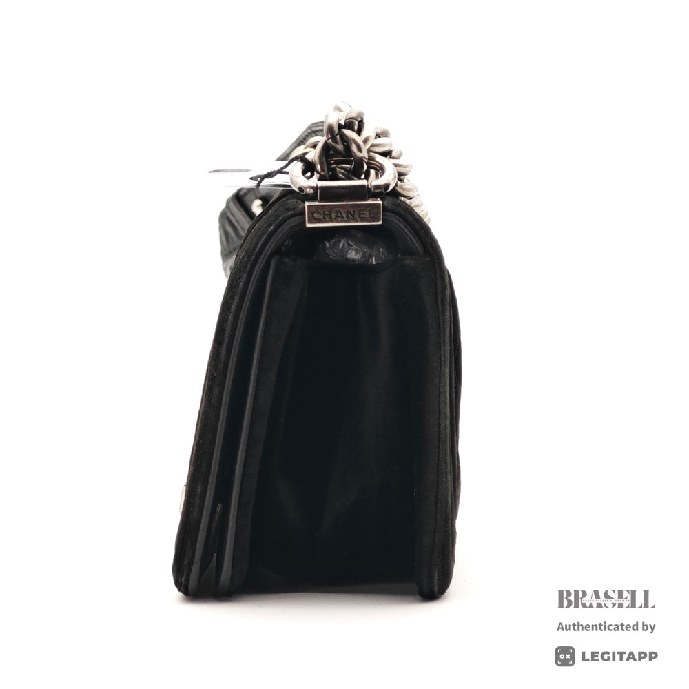 CHANEL Boy CHANEL Velvet Black Chain Shoulder Bag 【ImportFeeFREE】