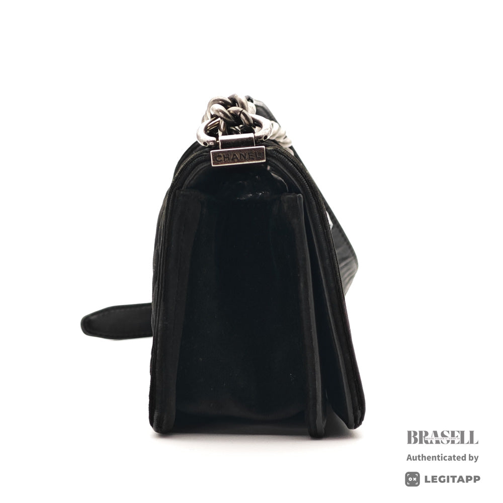 CHANEL Boy CHANEL Velvet Black Chain Shoulder Bag 【ImportFeeFREE】