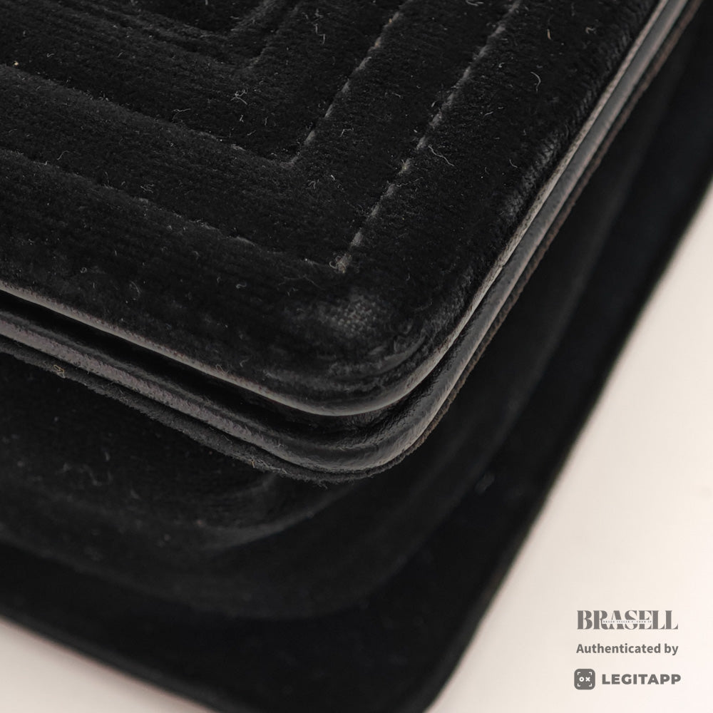CHANEL Boy CHANEL Velvet Black Chain Shoulder Bag 【ImportFeeFREE】