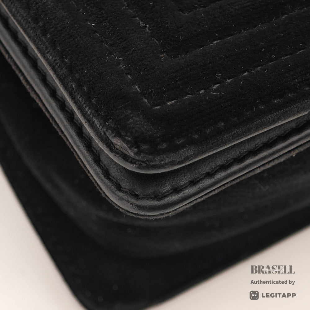 CHANEL Boy CHANEL Velvet Black Chain Shoulder Bag 【ImportFeeFREE】