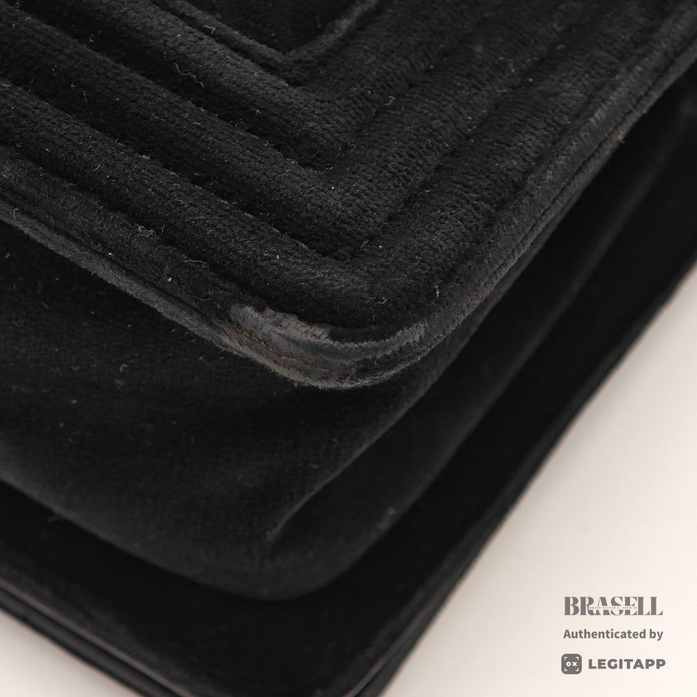 CHANEL Boy CHANEL Velvet Black Chain Shoulder Bag 【ImportFeeFREE】