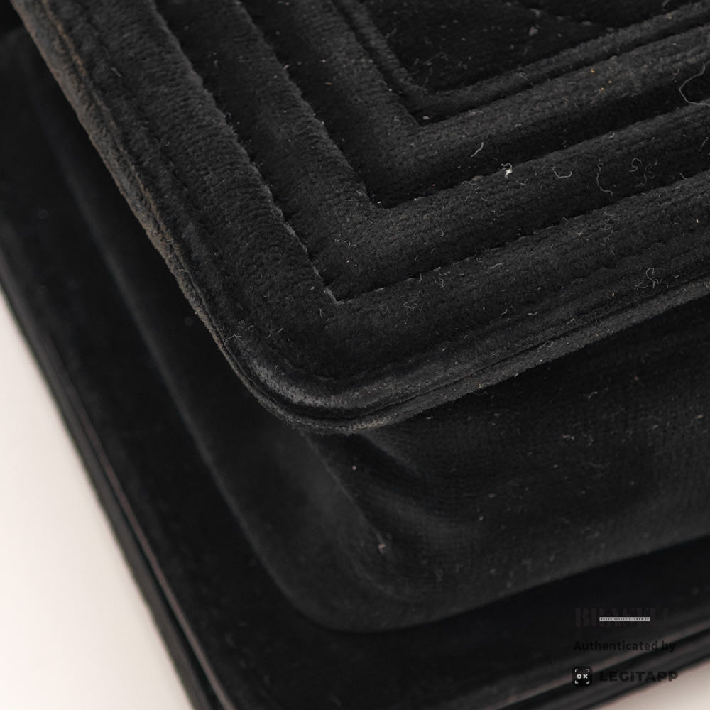 CHANEL Boy CHANEL Velvet Black Chain Shoulder Bag 【ImportFeeFREE】