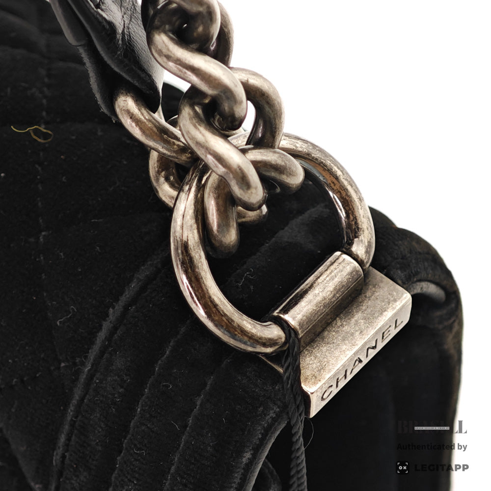 CHANEL Boy CHANEL Velvet Black Chain Shoulder Bag 【ImportFeeFREE】