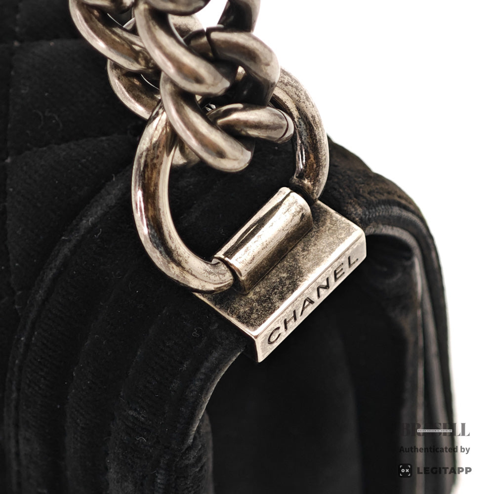 CHANEL Boy CHANEL Velvet Black Chain Shoulder Bag 【ImportFeeFREE】