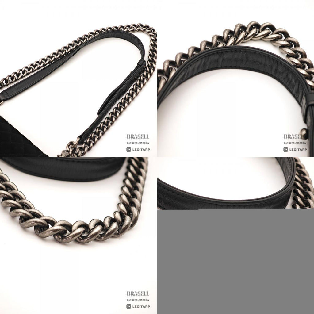 CHANEL Boy CHANEL Velvet Black Chain Shoulder Bag 【ImportFeeFREE】