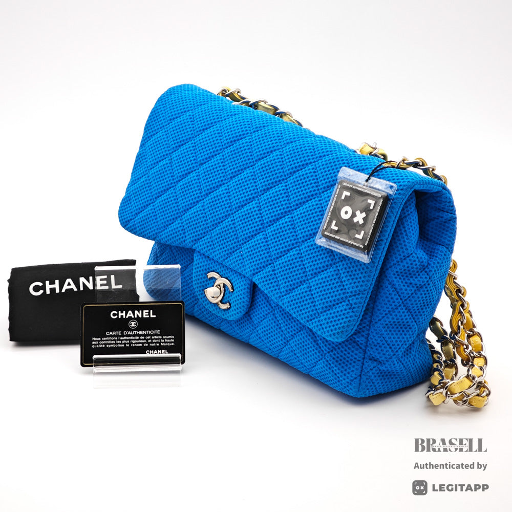 CHANEL Matelasse Jersey Blue Chain Shoulder Bag 【ImportFeeFREE】
