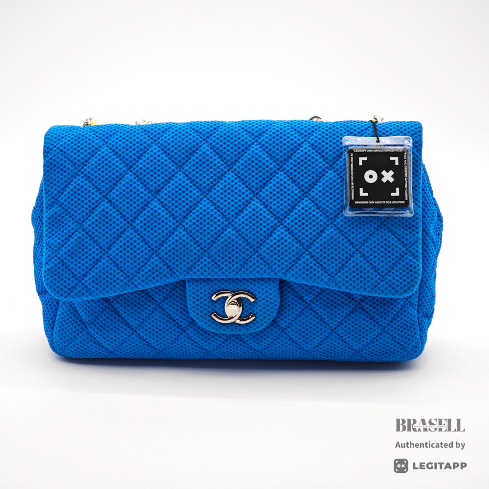 CHANEL Matelasse Jersey Blue Chain Shoulder Bag 【ImportFeeFREE】