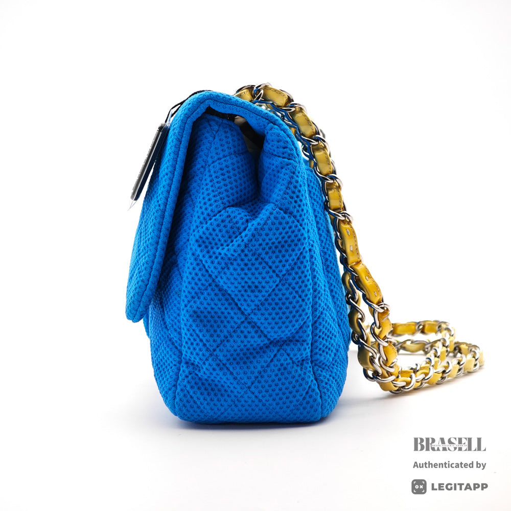 CHANEL Matelasse Jersey Blue Chain Shoulder Bag 【ImportFeeFREE】