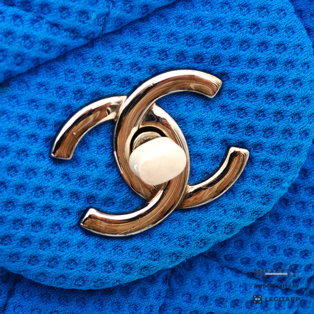 CHANEL Matelasse Jersey Blue Chain Shoulder Bag 【ImportFeeFREE】