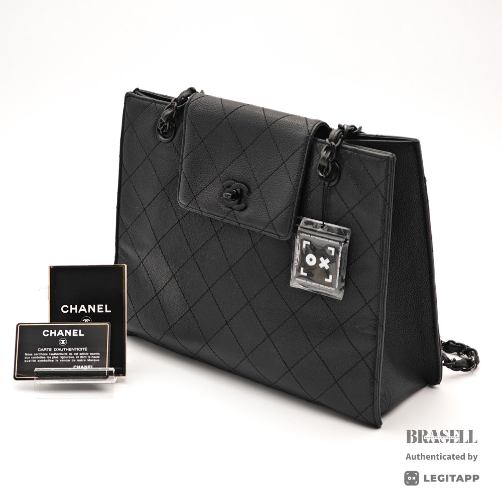 CHANEL Caviar Leather Black Chain Tote Bag 【ImportFeeFREE】