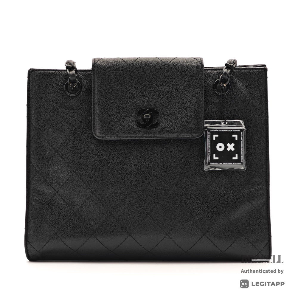 CHANEL Caviar Leather Black Chain Tote Bag 【ImportFeeFREE】