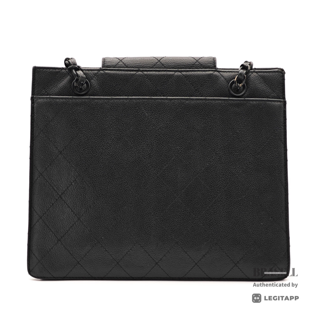 CHANEL Caviar Leather Black Chain Tote Bag 【ImportFeeFREE】