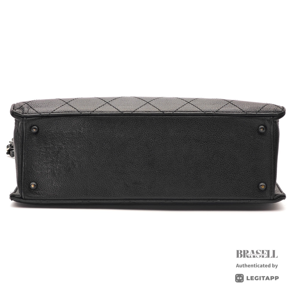 CHANEL Caviar Leather Black Chain Tote Bag 【ImportFeeFREE】