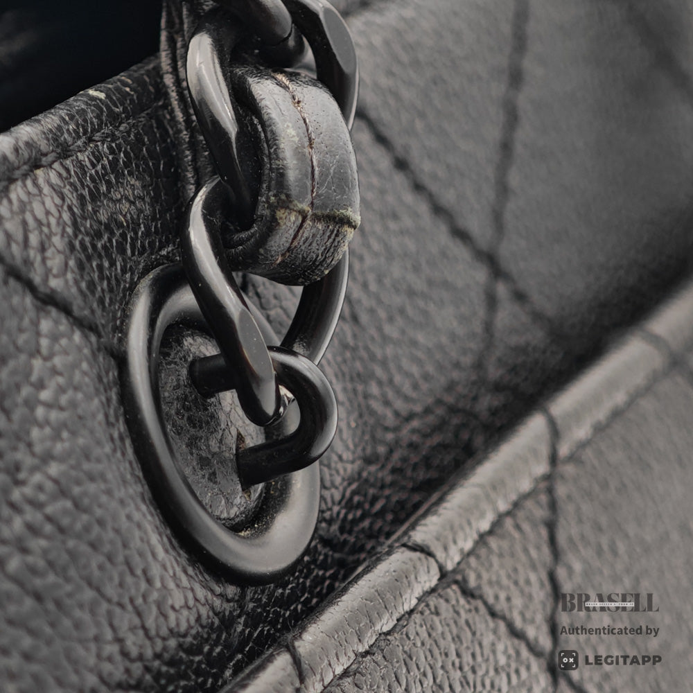 CHANEL Caviar Leather Black Chain Tote Bag 【ImportFeeFREE】