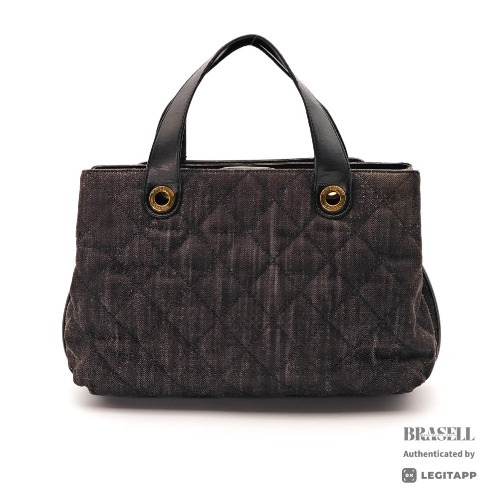 CHANEL Denim Leather Gray Black Hand Bag 【ImportFeeFREE】