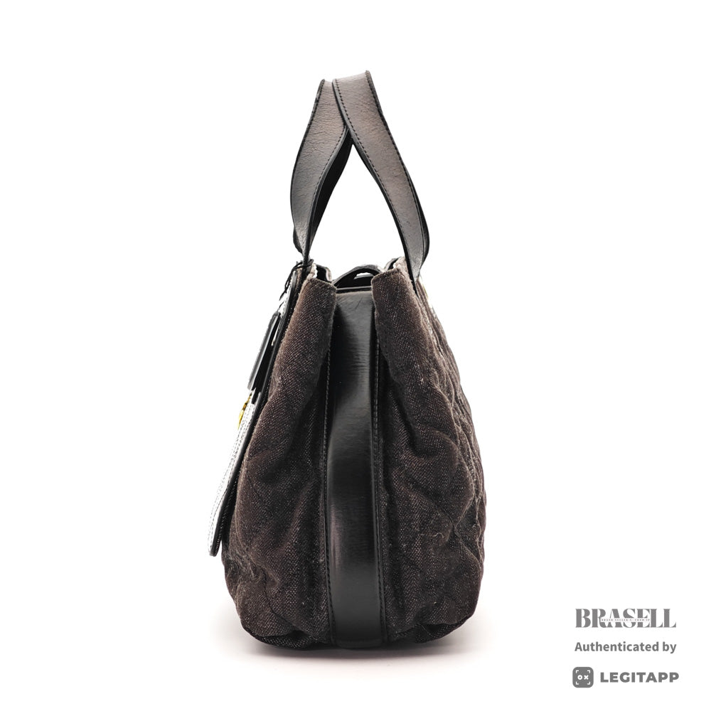 CHANEL Denim Leather Gray Black Hand Bag 【ImportFeeFREE】