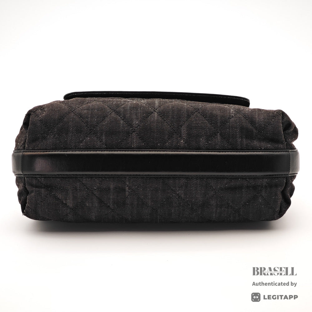 CHANEL Denim Leather Gray Black Hand Bag 【ImportFeeFREE】