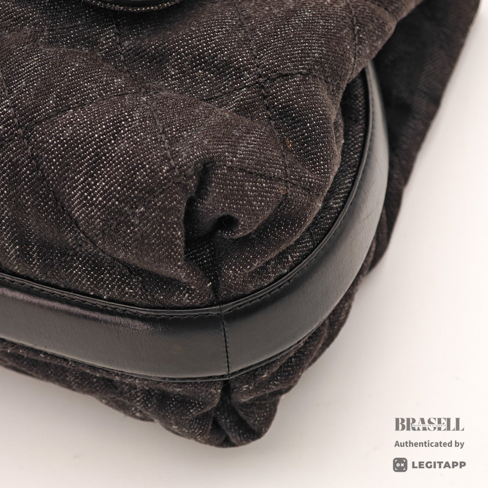 CHANEL Denim Leather Gray Black Hand Bag 【ImportFeeFREE】